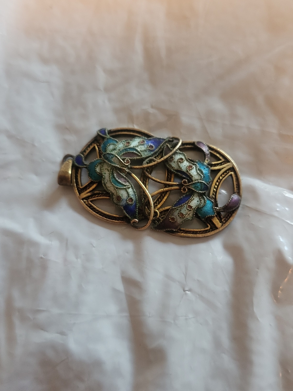 Art Nouveau Style Blue Green Enamel Pendant - Women Jewelry